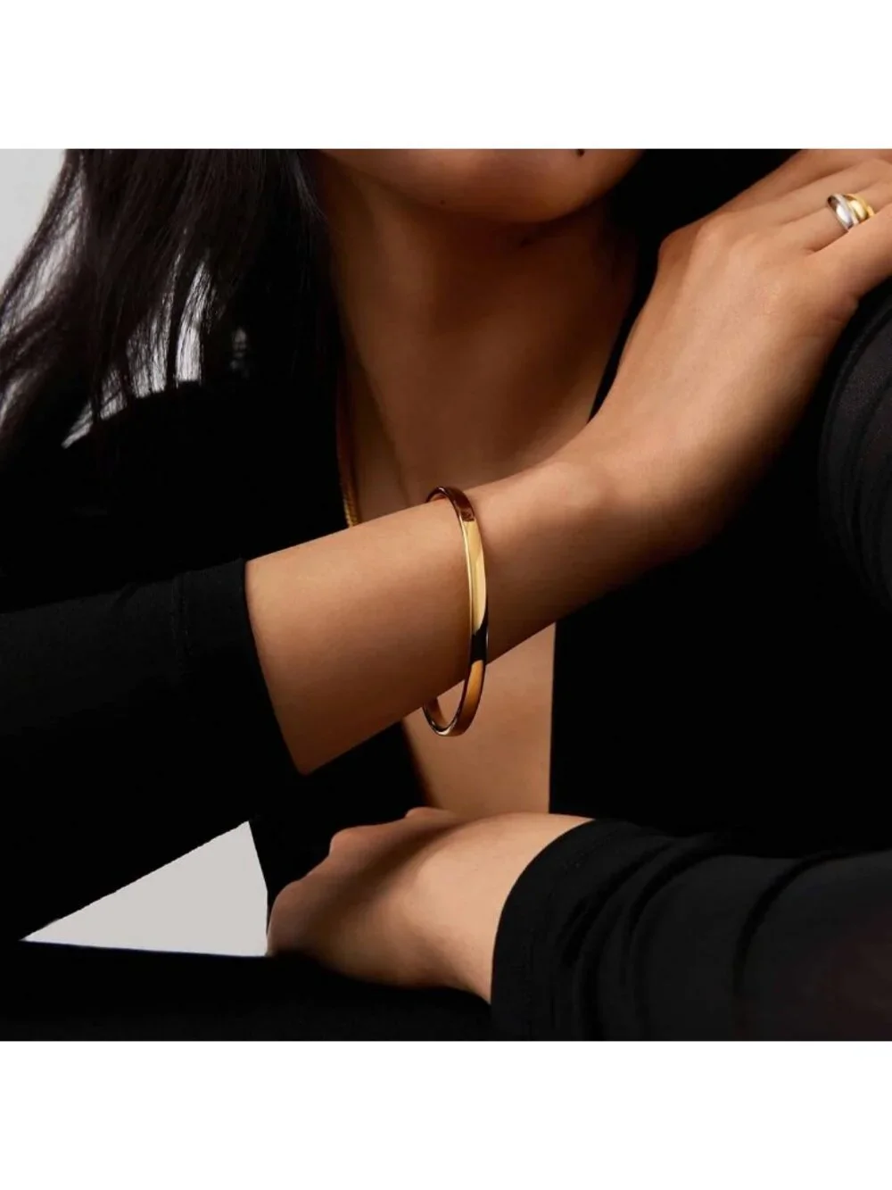 14K Gold Plated 4mm Stackable Minimalist Bangle Bracelet for Women - Perfect